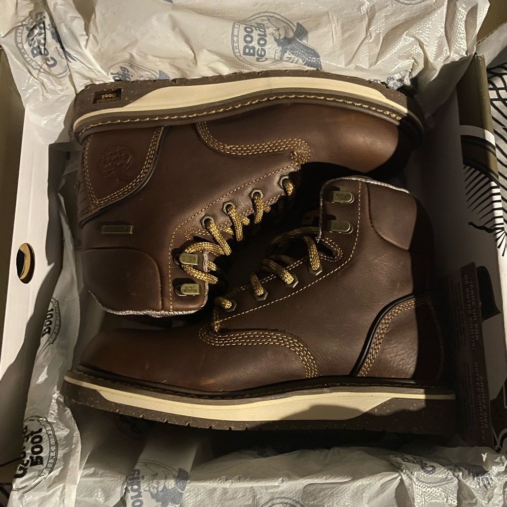 Georgia Boot Brown Lace Up Boots with Rugged Design